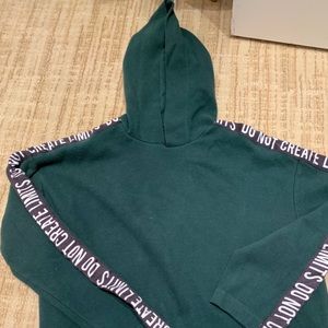 ZARA size small hunter green hoodie with words